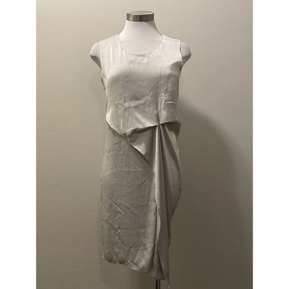 NEW ALLSAINTS Ultra Gathered Satin Sleeveless Asymmetrical Dress Storm Grey 4 US - Picture 4 of 9